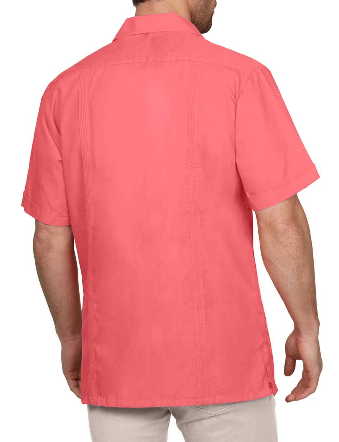 NE PEOPLE Men's Cuban Guayabera Shirt – Short Sleeve Button Down Classic Embroidered 4 Pockets Casual Top NEMT112 Off White 4XL