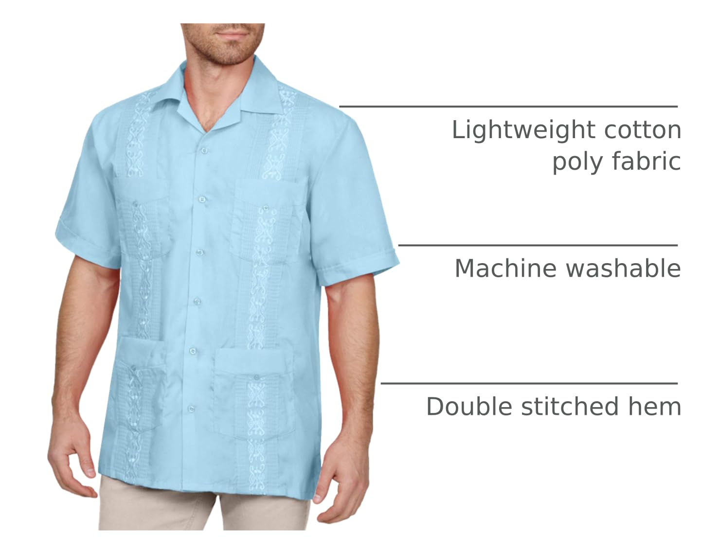 NE PEOPLE Men's Cuban Guayabera Shirt – Short Sleeve Button Down Classic Embroidered 4 Pockets Casual Top NEMT112 Off White 4XL