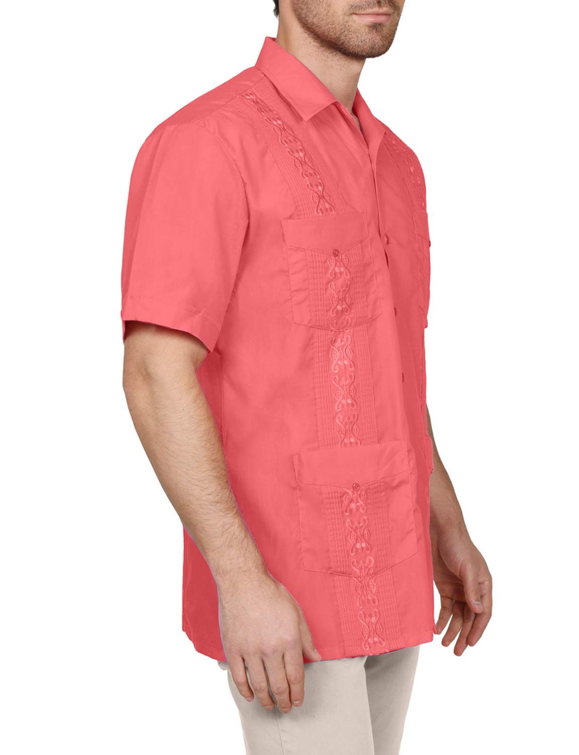 NE PEOPLE Men's Cuban Guayabera Shirt – Short Sleeve Button Down Classic Embroidered 4 Pockets Casual Top NEMT112 Off White 4XL
