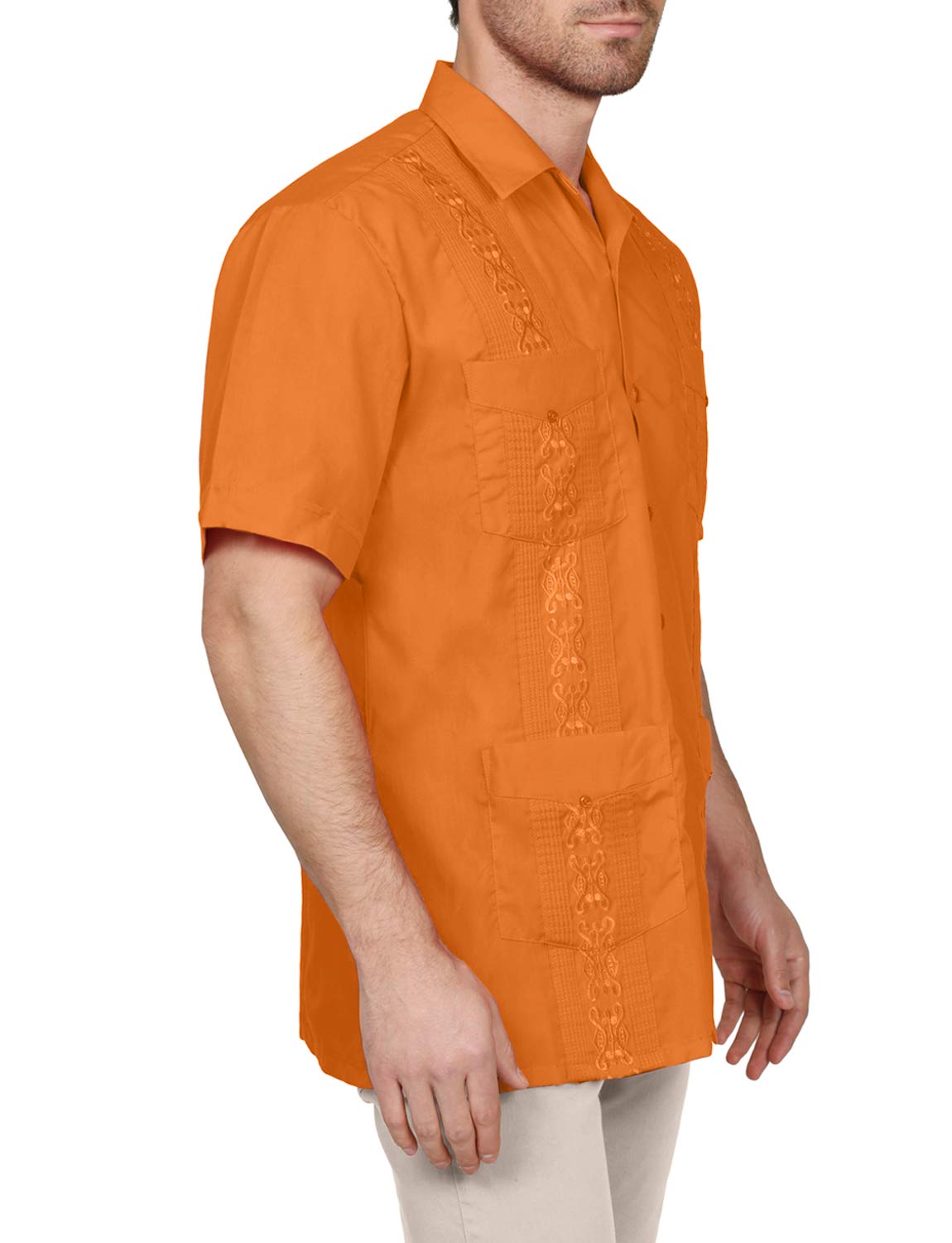 NE PEOPLE Men's Cuban Guayabera Shirt – Short Sleeve Button Down Classic Embroidered 4 Pockets Casual Top NEMT112 Off White 4XL