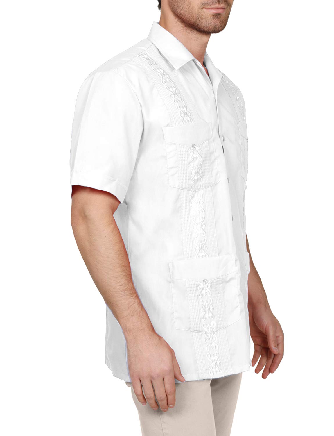 NE PEOPLE Men's Cuban Guayabera Shirt – Short Sleeve Button Down Classic Embroidered 4 Pockets Casual Top NEMT112 Off White 4XL