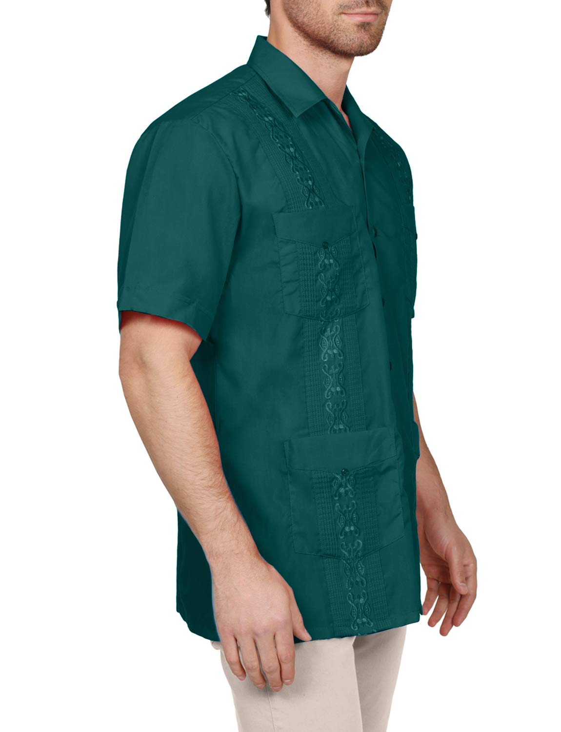 NE PEOPLE Men's Cuban Guayabera Shirt – Short Sleeve Button Down Classic Embroidered 4 Pockets Casual Top NEMT112 Off White 4XL