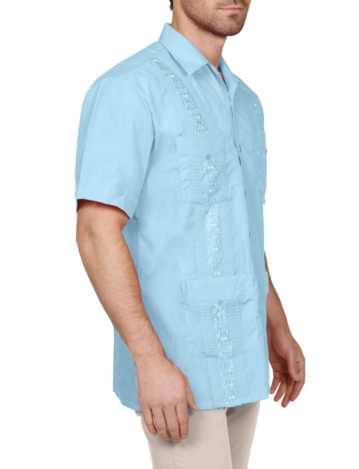 NE PEOPLE Men's Cuban Guayabera Shirt – Short Sleeve Button Down Classic Embroidered 4 Pockets Casual Top NEMT112 Off White 4XL