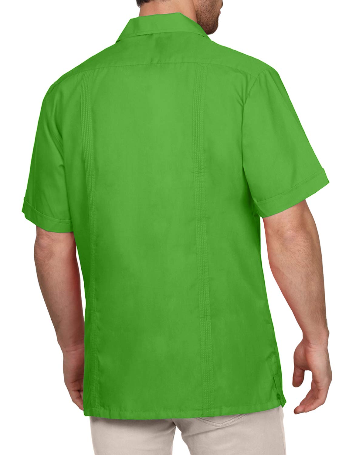 NE PEOPLE Men's Cuban Guayabera Shirt – Short Sleeve Button Down Classic Embroidered 4 Pockets Casual Top NEMT112 Off White 4XL