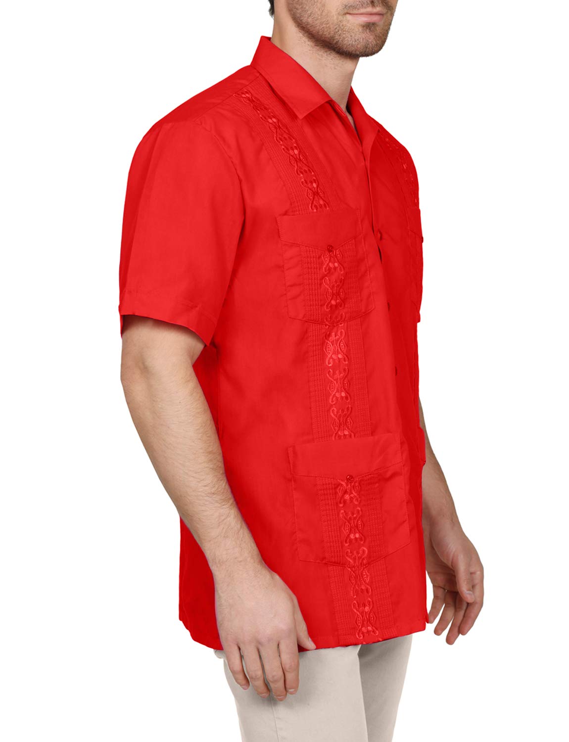 NE PEOPLE Men's Cuban Guayabera Shirt – Short Sleeve Button Down Classic Embroidered 4 Pockets Casual Top NEMT112 Off White 4XL