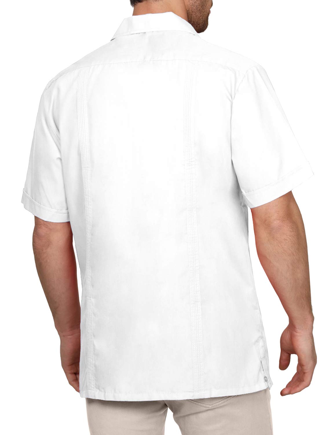 NE PEOPLE Men's Cuban Guayabera Shirt – Short Sleeve Button Down Classic Embroidered 4 Pockets Casual Top NEMT112 Off White 4XL