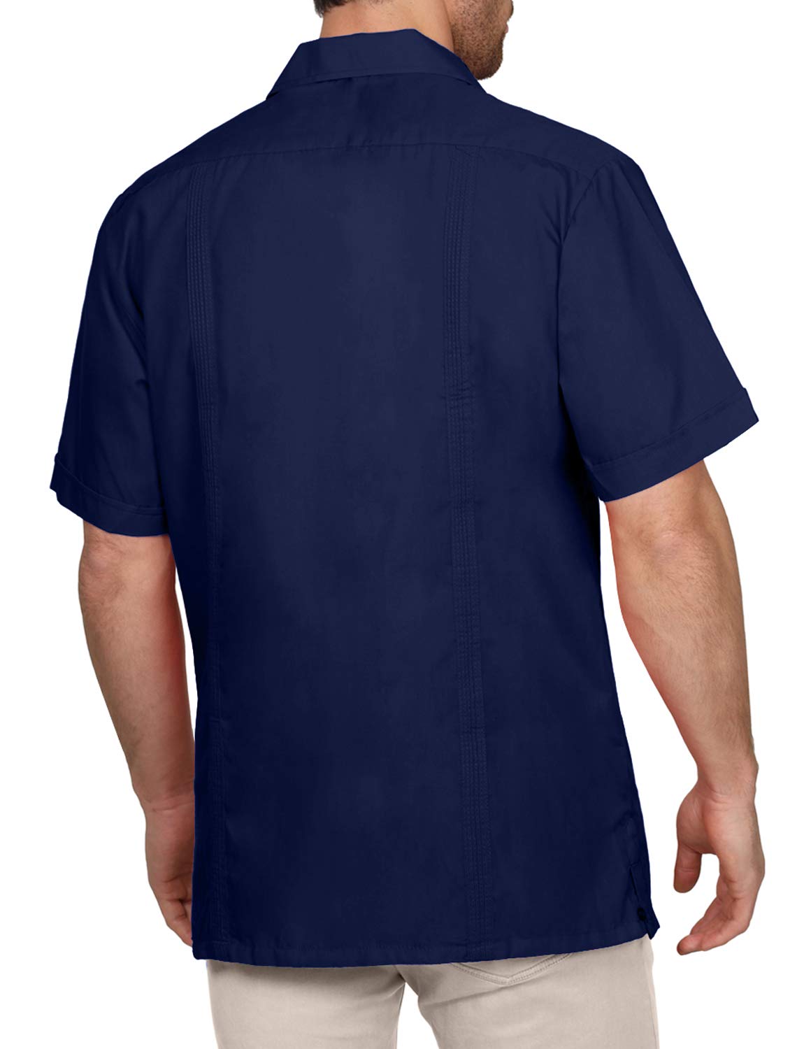 NE PEOPLE Men's Cuban Guayabera Shirt – Short Sleeve Button Down Classic Embroidered 4 Pockets Casual Top NEMT112 Off White 4XL