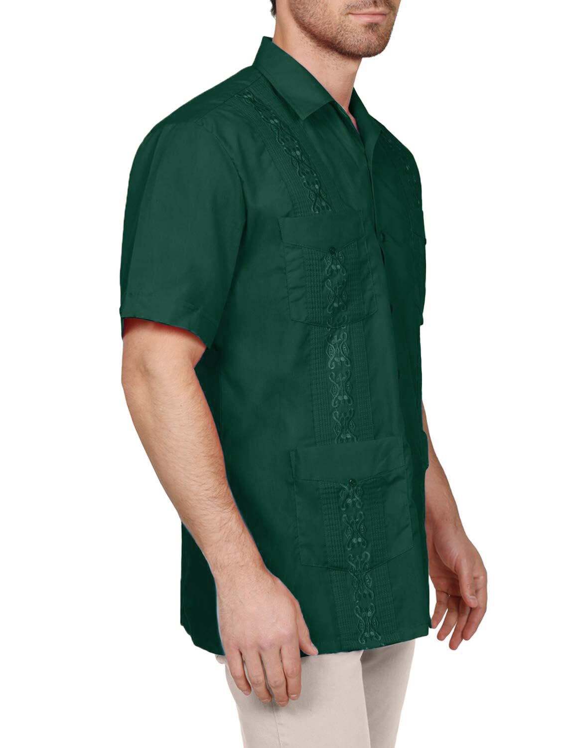 NE PEOPLE Men's Cuban Guayabera Shirt – Short Sleeve Button Down Classic Embroidered 4 Pockets Casual Top NEMT112 Off White 4XL