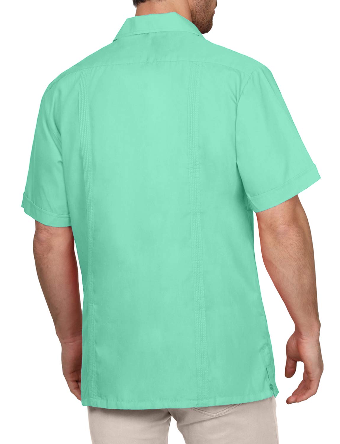 NE PEOPLE Men's Cuban Guayabera Shirt – Short Sleeve Button Down Classic Embroidered 4 Pockets Casual Top NEMT112 Off White 4XL