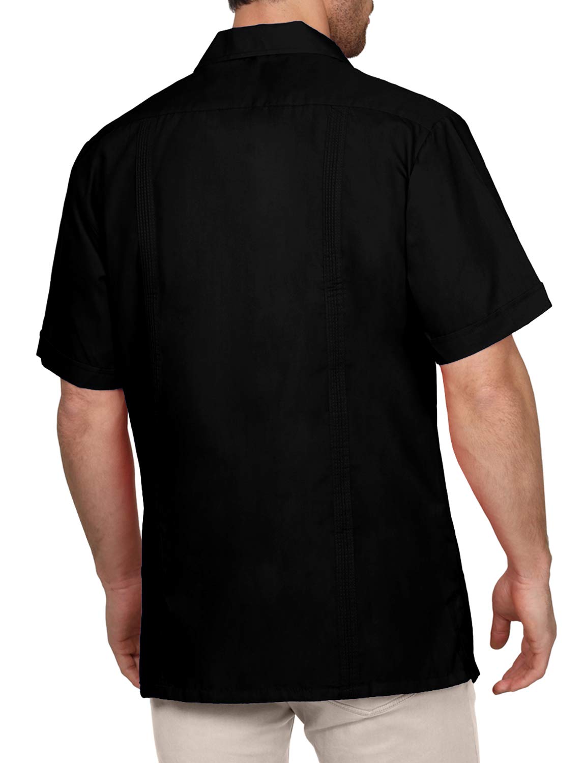 NE PEOPLE Men's Cuban Guayabera Shirt – Short Sleeve Button Down Classic Embroidered 4 Pockets Casual Top NEMT112 Off White 4XL