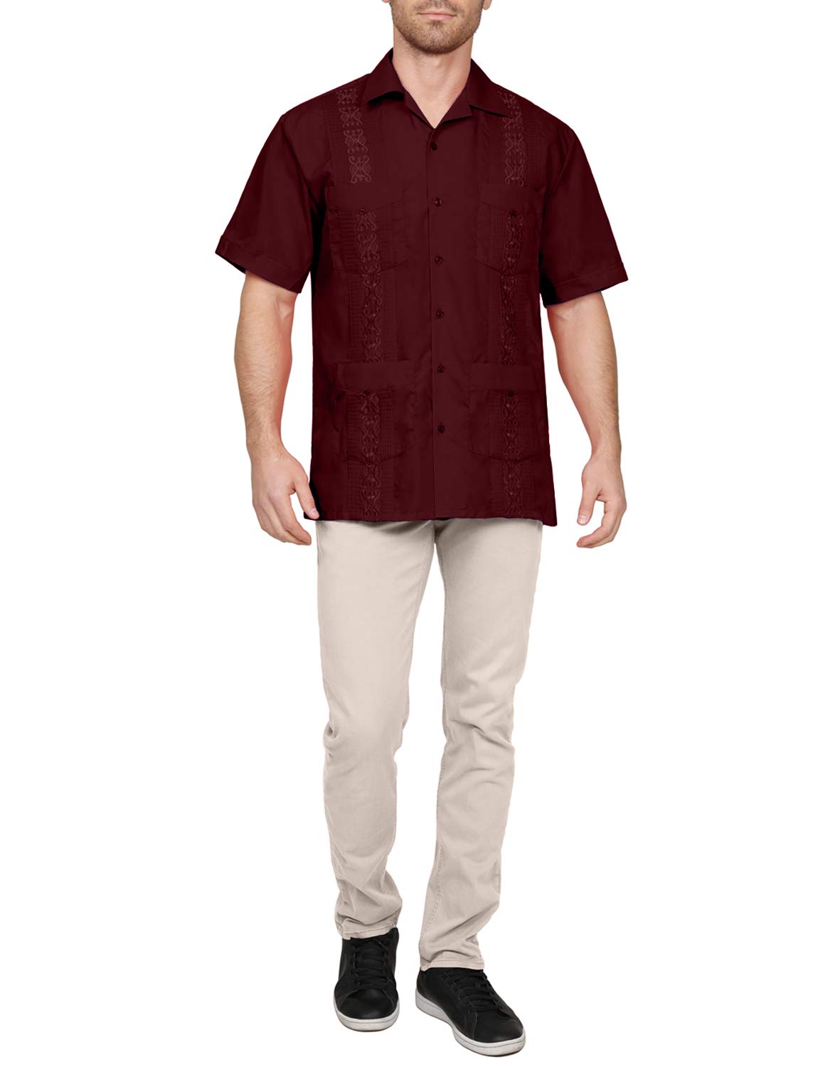 NE PEOPLE Men's Cuban Guayabera Shirt – Short Sleeve Button Down Classic Embroidered 4 Pockets Casual Top NEMT112 Off White 4XL