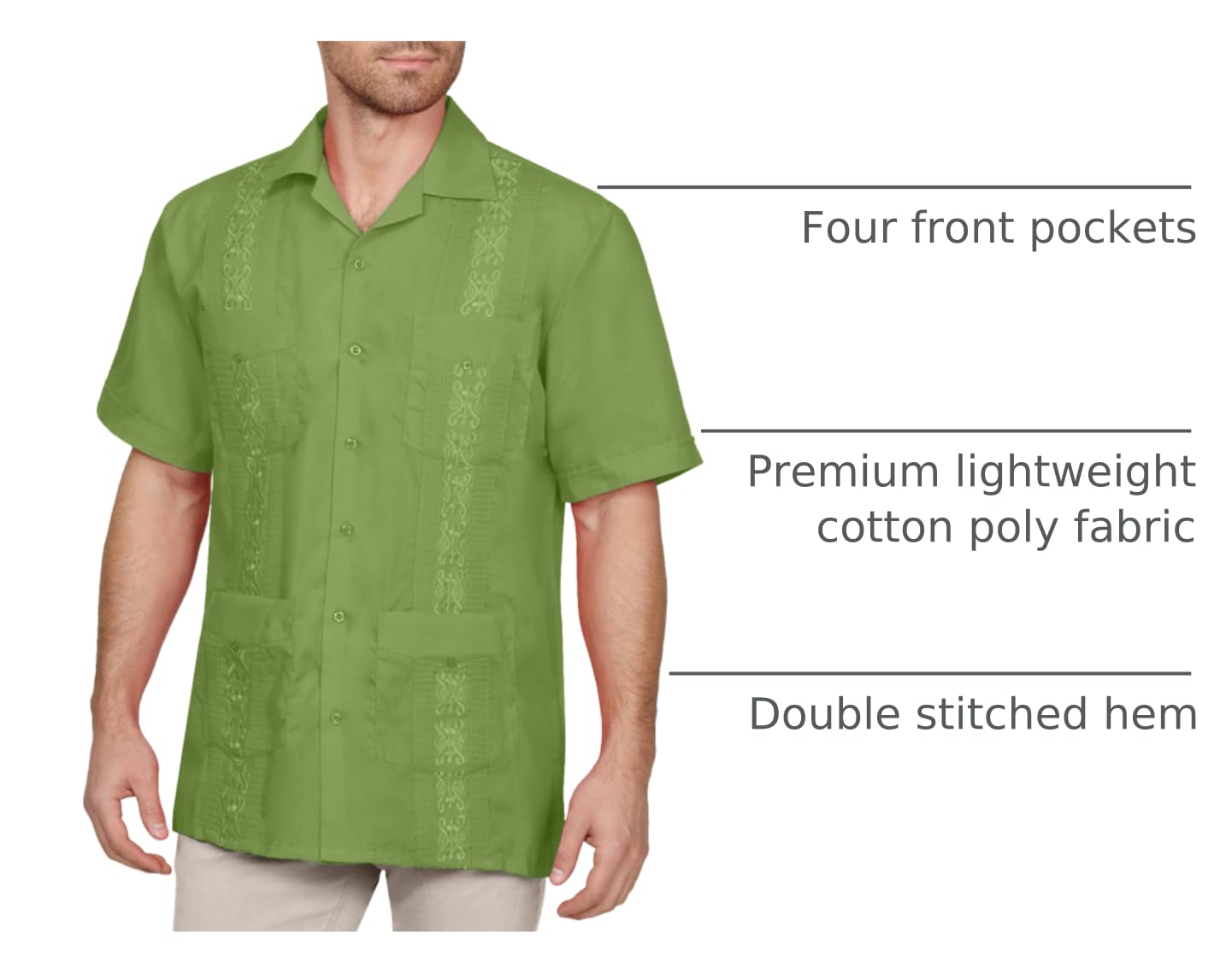 NE PEOPLE Men's Cuban Guayabera Shirt – Short Sleeve Button Down Classic Embroidered 4 Pockets Casual Top NEMT112 Off White 4XL