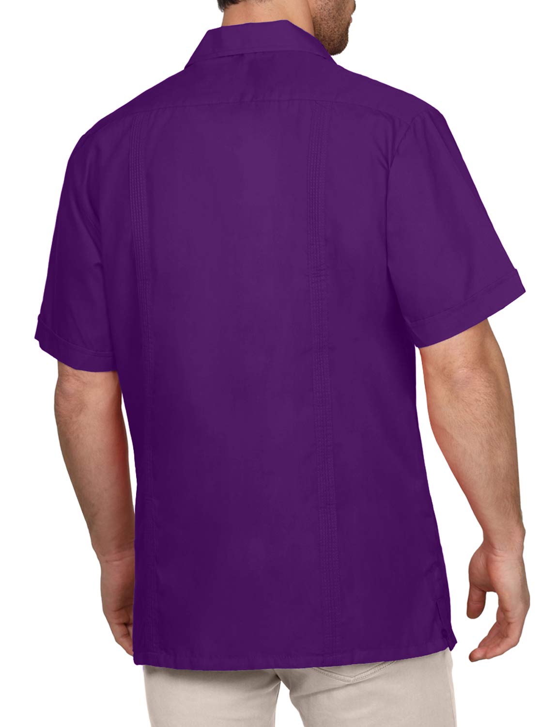 NE PEOPLE Men's Cuban Guayabera Shirt – Short Sleeve Button Down Classic Embroidered 4 Pockets Casual Top NEMT112 Off White 4XL