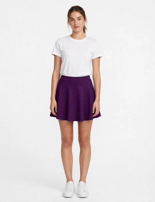 Stretchy Casual Mini Flared Skater Skirt on model