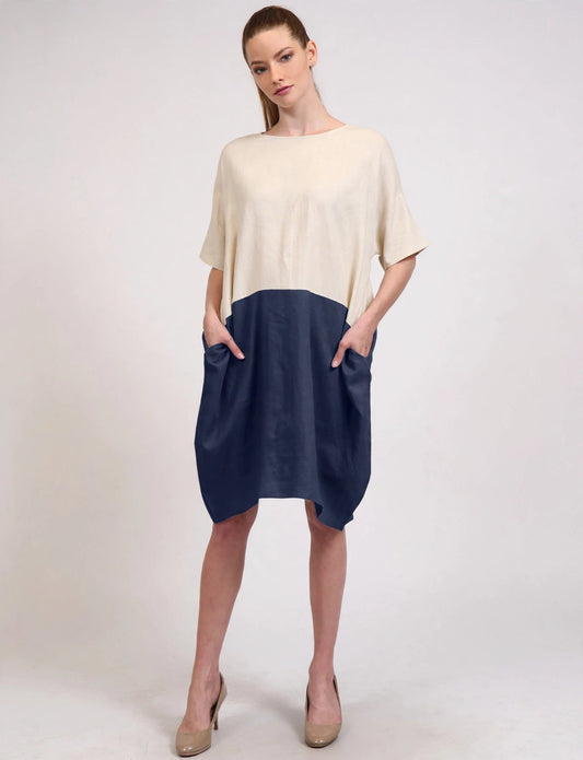 Casual Short Sleeve Block Cute Tunic Dress With Pockets