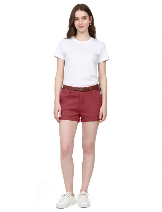 Casual Hem Cuffed With Buckled Belts Shorts Pants