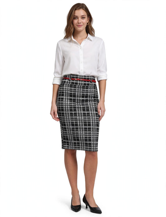Basic Solid Knee Length Work Office Pencil Skirts With Belt