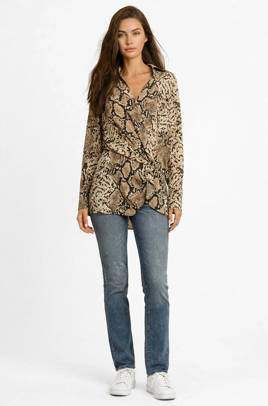 Snakeskin Surplice Blouse