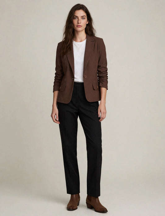 3/4 Scrunched Sleeve One Button Basic Blazer Office Jackets