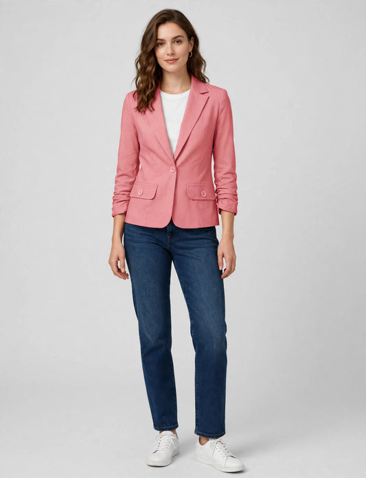 3/4 Scrunched Sleeve One Button Blazer Office Jackets