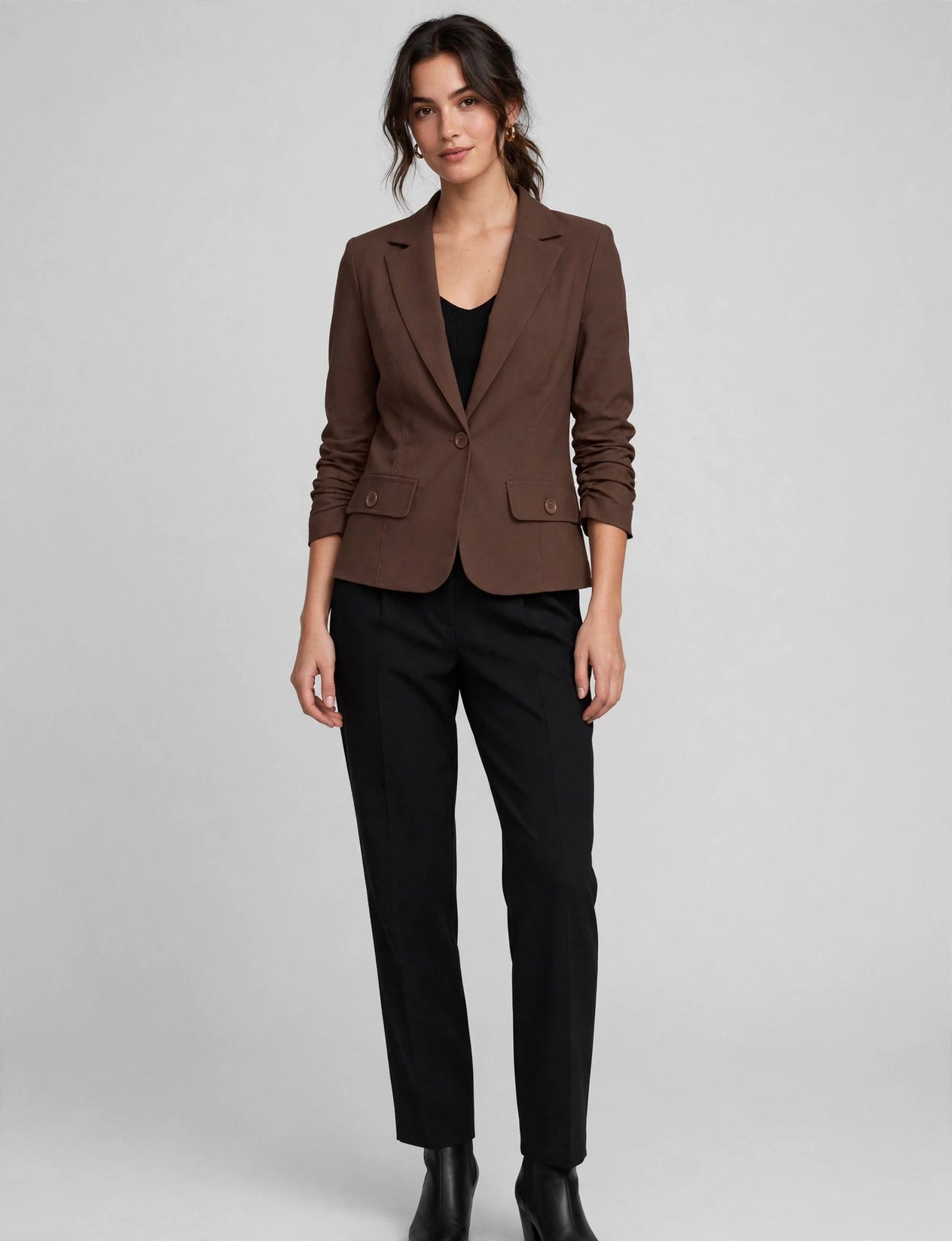 3/4 Scrunched Sleeve One Button Office Jackets