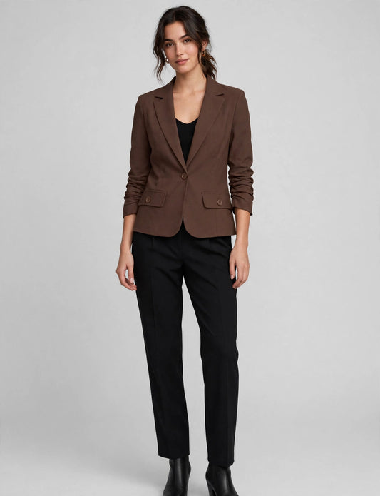 3/4 Scrunched Sleeve One Button Office Jackets