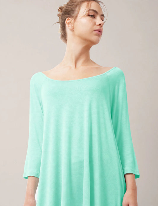 3/4 Sleeve Wide Round Neck Flare Tunic Top