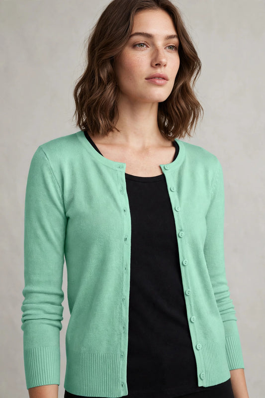 Basic Crewneck Button Down Long Sleeve Cardigan Sweater