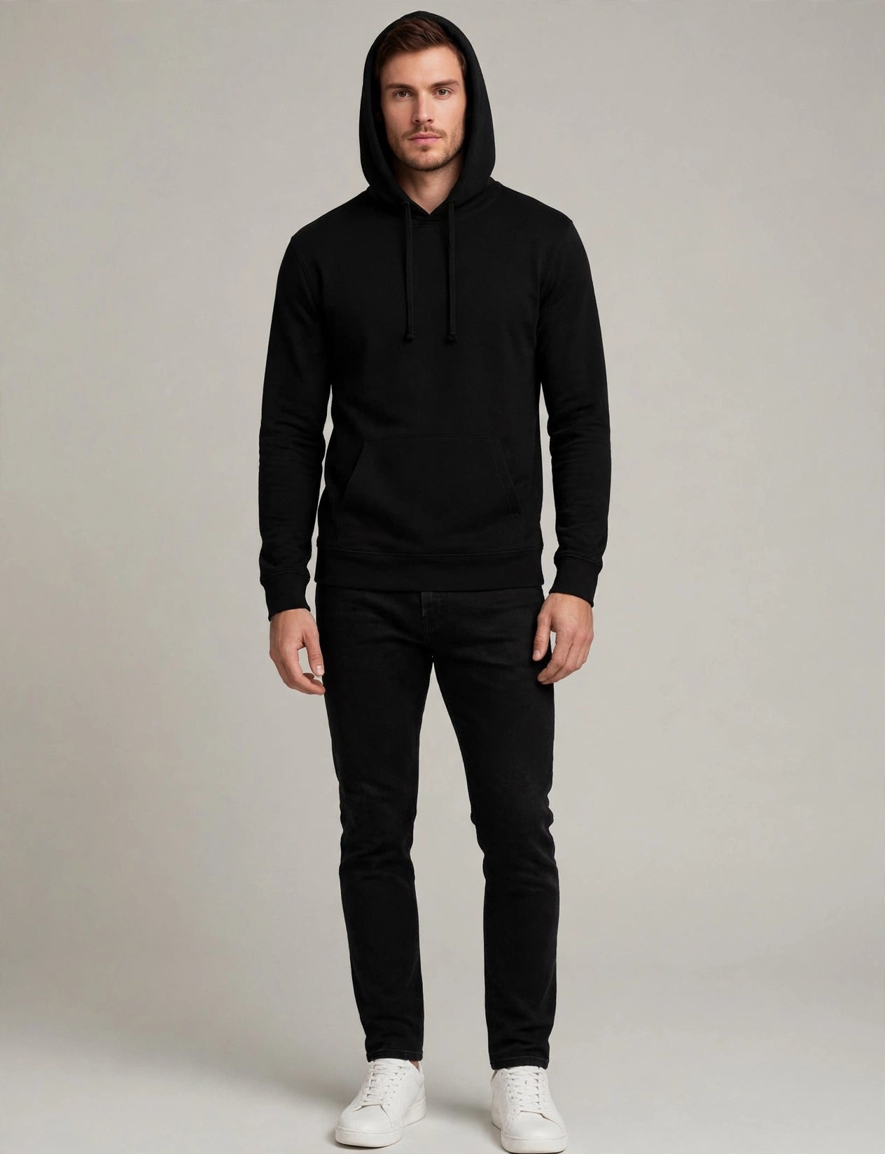Men's Basic Long Sleeve With Kangaroo Pockets Hoodie Top