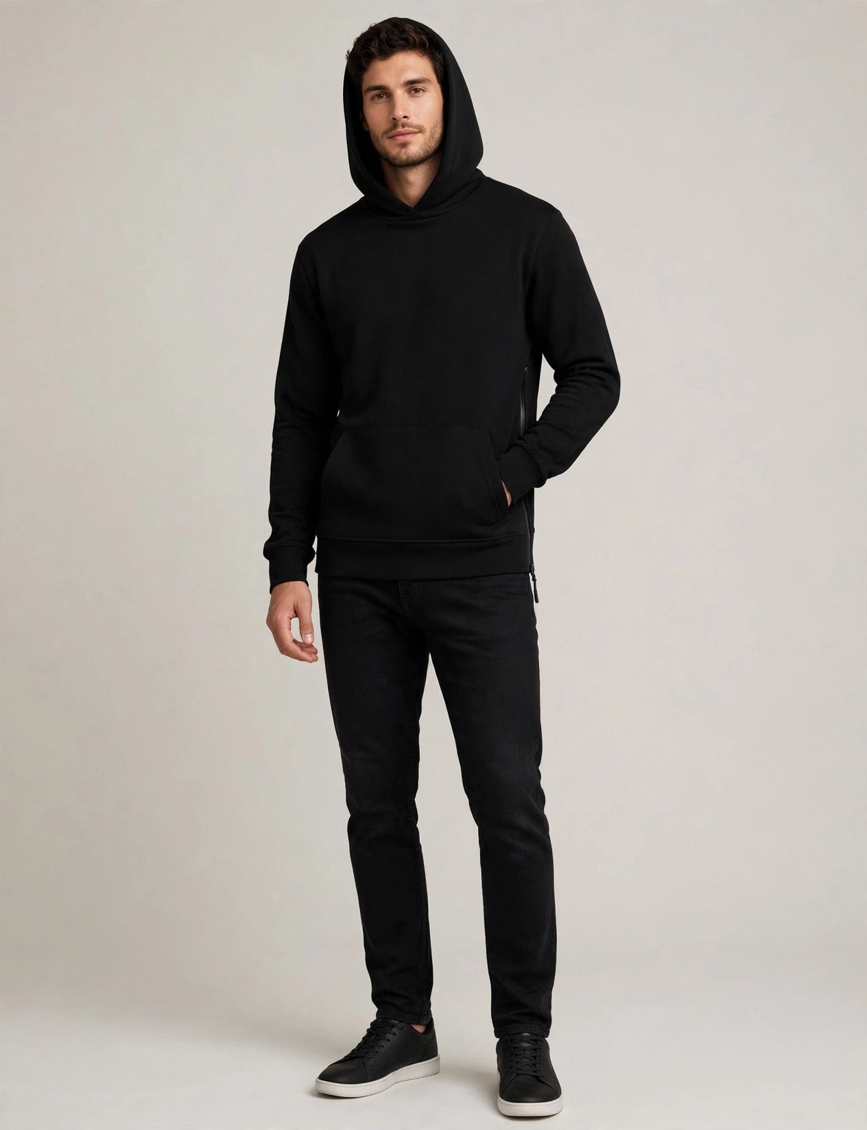 Men's Basic Pullover Long Sleeve Hoodie With Side Zipper