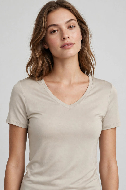 Basic Simple Short Sleeve V-Neck Spandex T-Shirts