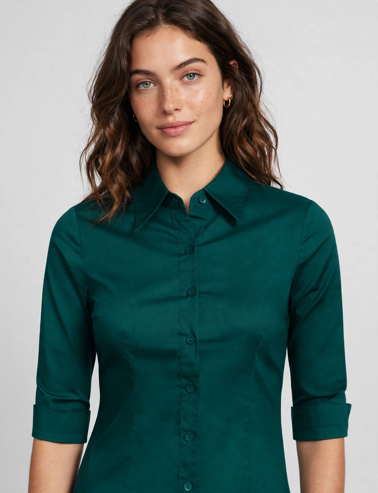 Basic Tailored 3/4 Sleeve Button Down Shirts