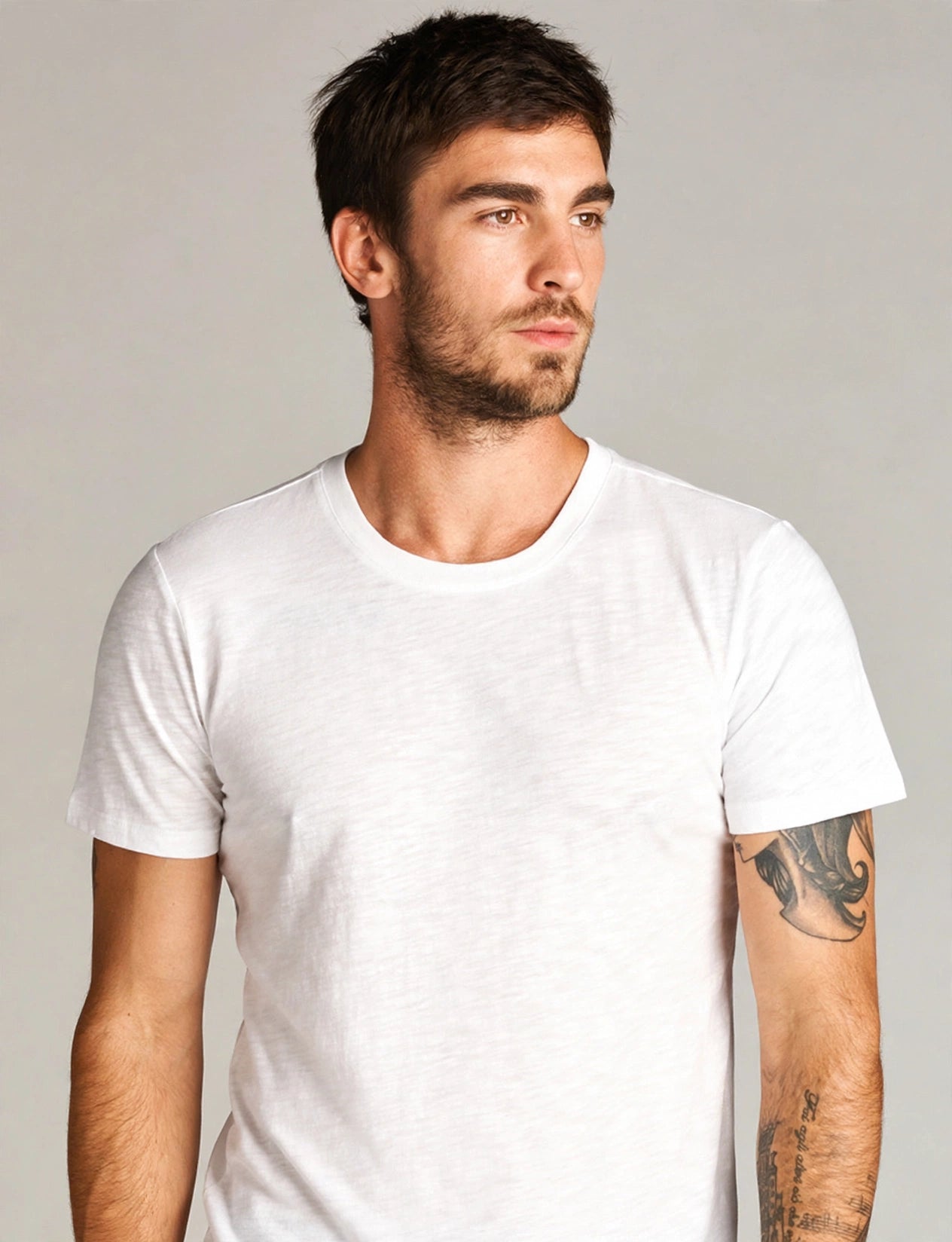 Men's Basic Wight U-Neck Line Short Sleeve T-Shirts