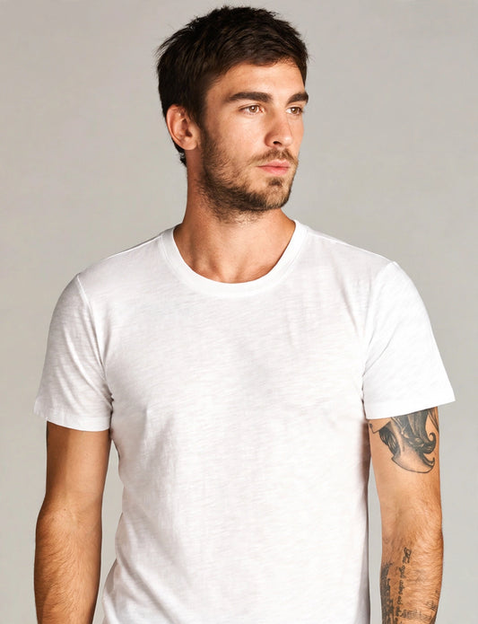 Men's Basic Wight U-Neck Line Short Sleeve T-Shirts