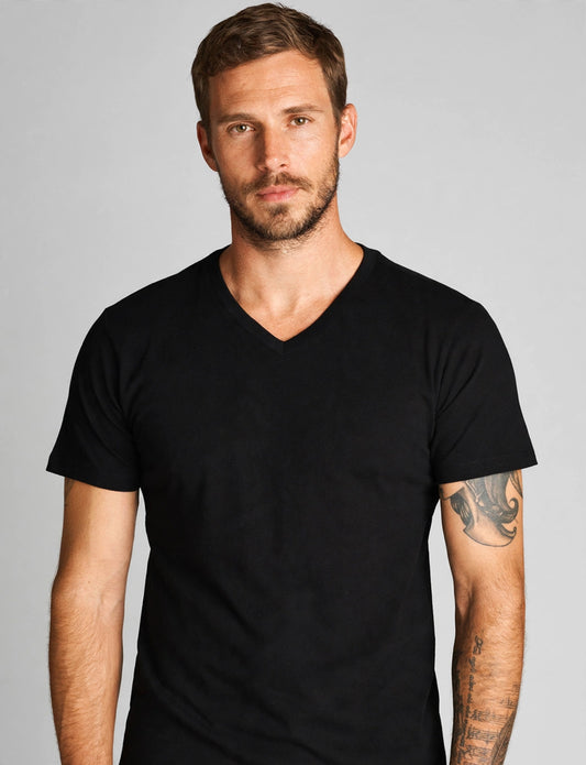 Men's Basic Wight V-Neck Line Short Sleeve T-Shirts