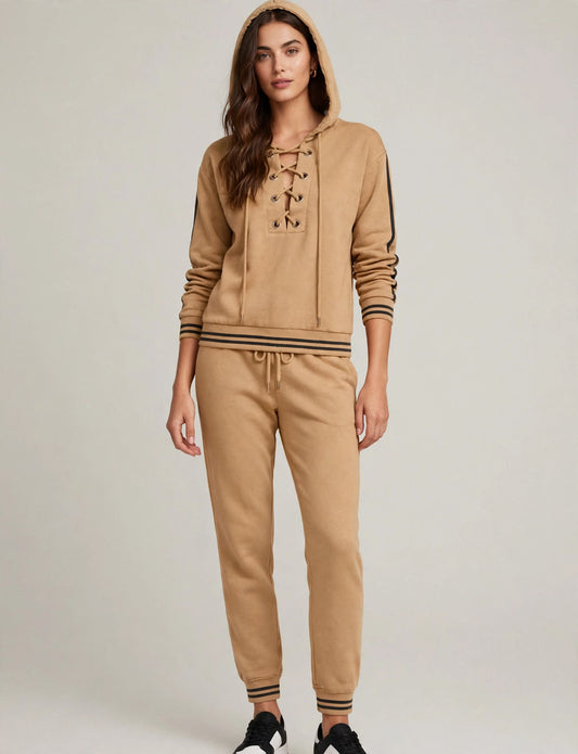 Casual Basic Zip-Up Hoodie Terry Sweatsuit Tracksuit Set