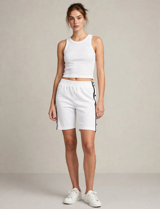 Casual Elastic Side Snap Button On Track Shorts Wide Leg Pants