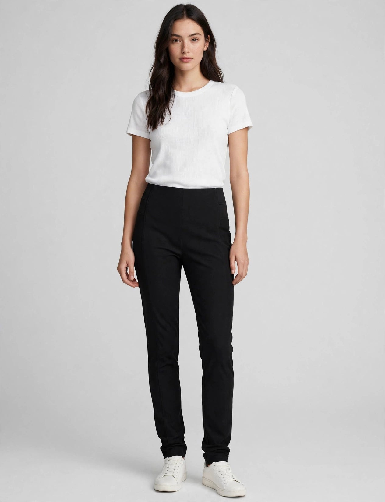 Casual Slim Fit Straight Leg Pull On Dress Pants