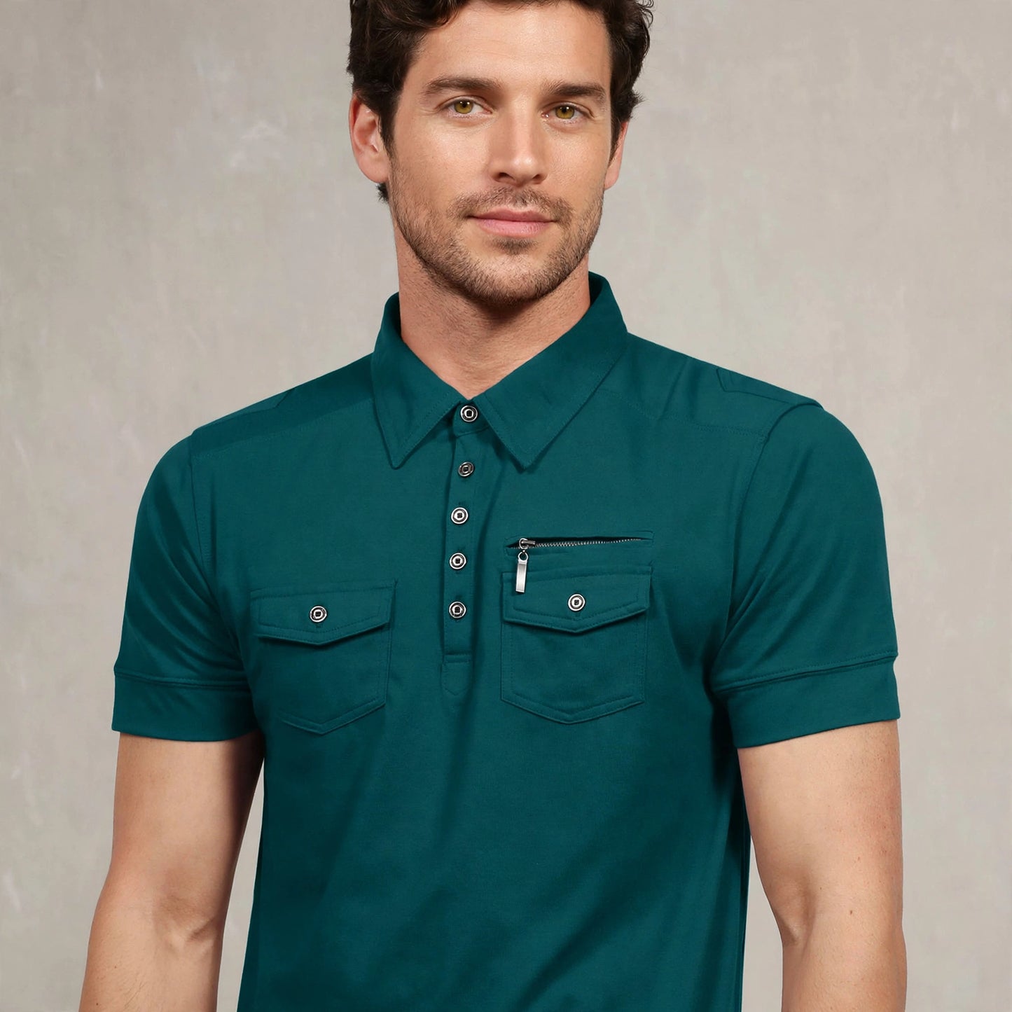 Men's Casual Solid Short Sleeve Double Pocket Polo Shirts