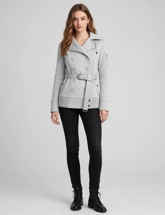 Classic Double Breasted Pea Coat With Belt