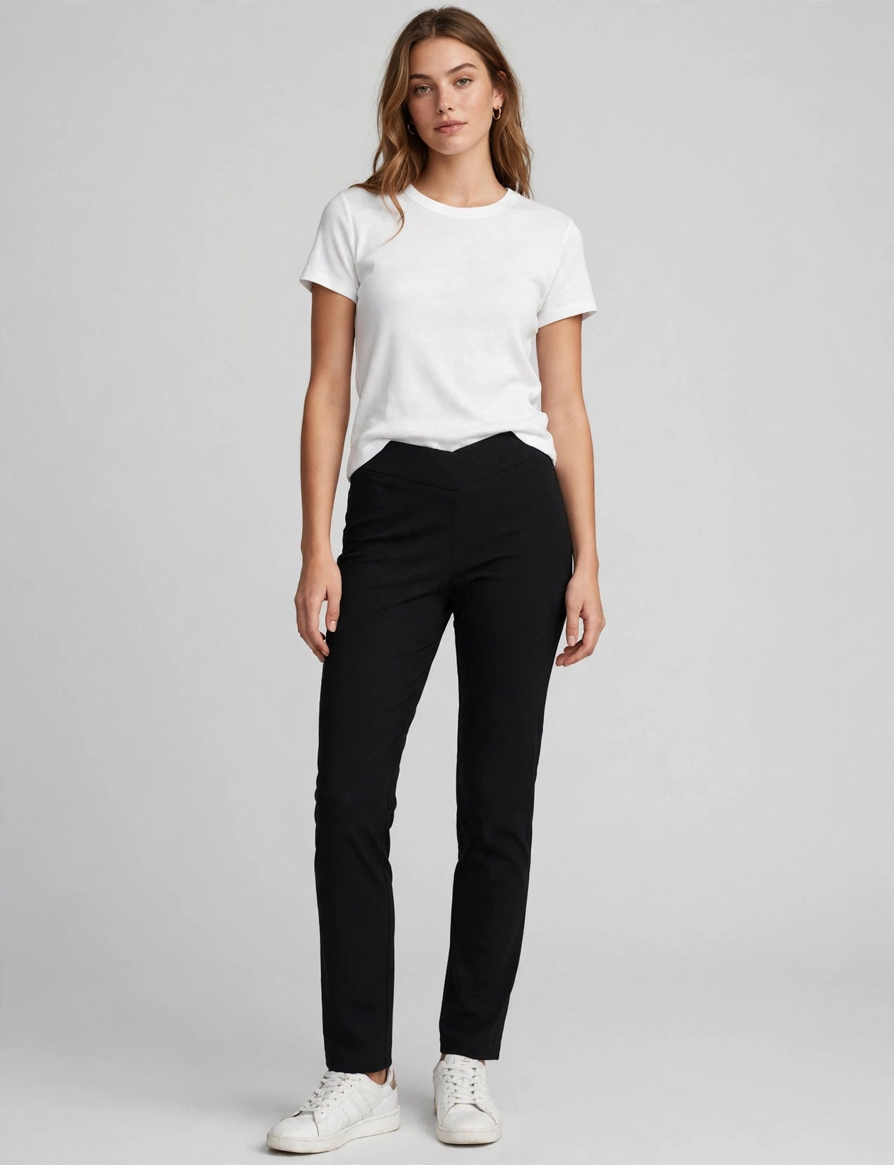 Cross Over Front Overlap V Waistband Casual Elastic Long Pants