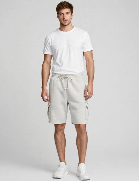 Men's Elastic Drawstring Fleece Cargo Sweat Shorts