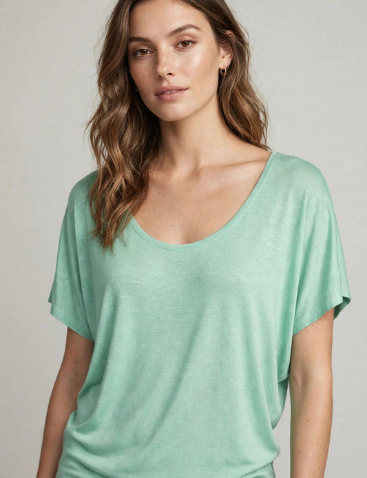 Flowy Draped Short Sleeve Dolman Shirts