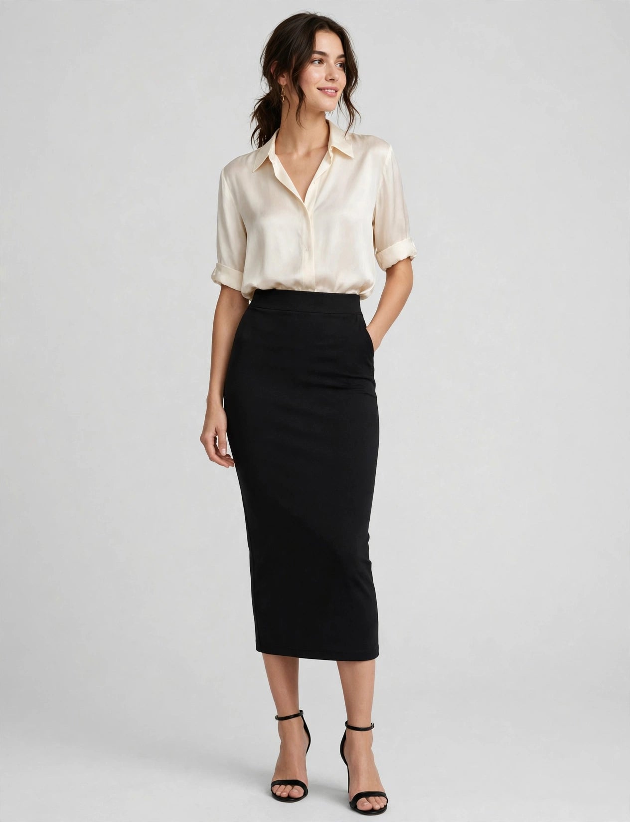 High Waist Stretchy Bodycon Ponte Nylon Rayon Midi Skirts