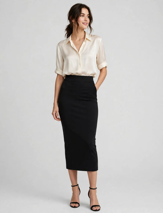 High Waist Stretchy Bodycon Ponte Nylon Rayon Midi Skirts