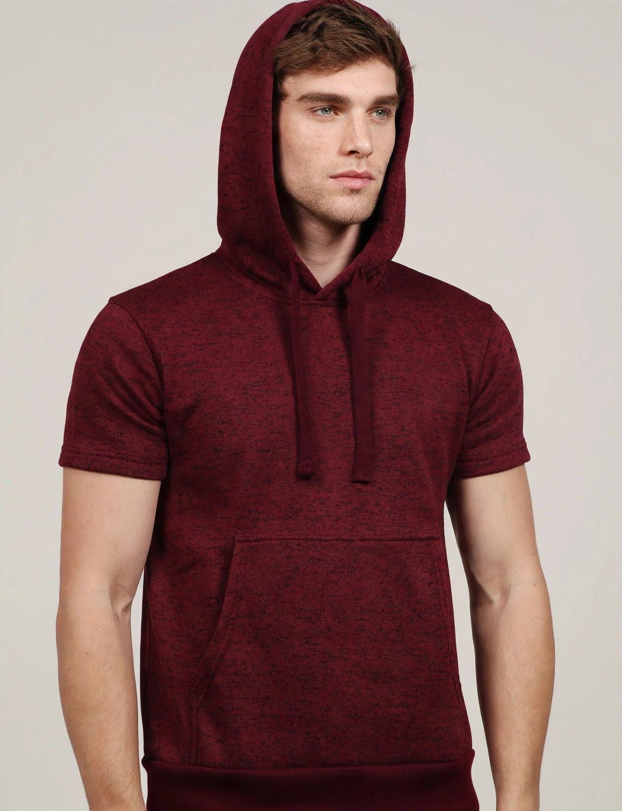 Men's Hip Hop Pull Over Short Sleeve Napped Hoodie Shirts