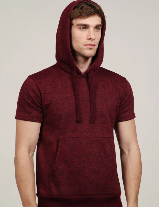Men's Hip Hop Pull Over Short Sleeve Napped Hoodie Shirts