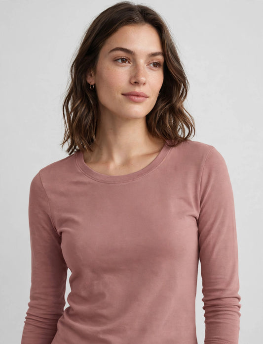 Light Weight Basic Long Sleeve Round Crew Neck Casual T-Shirts