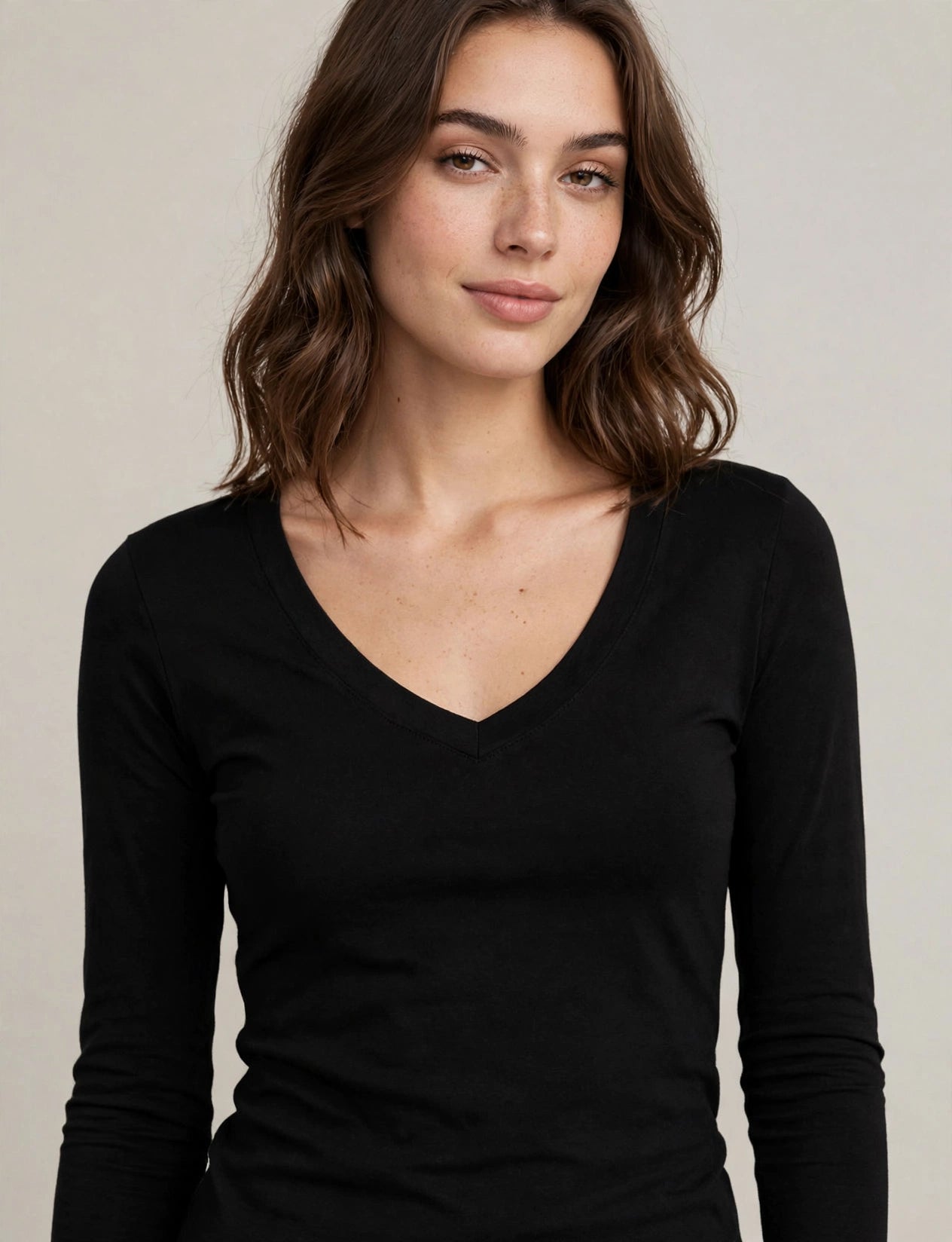 Light Weight Basic Long Sleeve V-Neck Casual T-Shirts