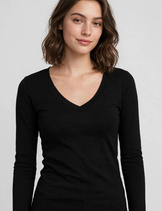 Light Weight Basic Long Sleeve V-Neck Casual T-Shirts